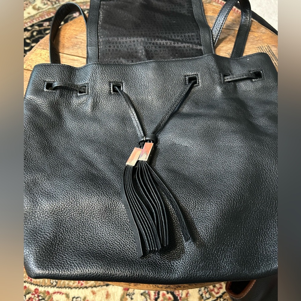 Kate Spade Black Leather Backpack with Tassels - Picture 2 of 4